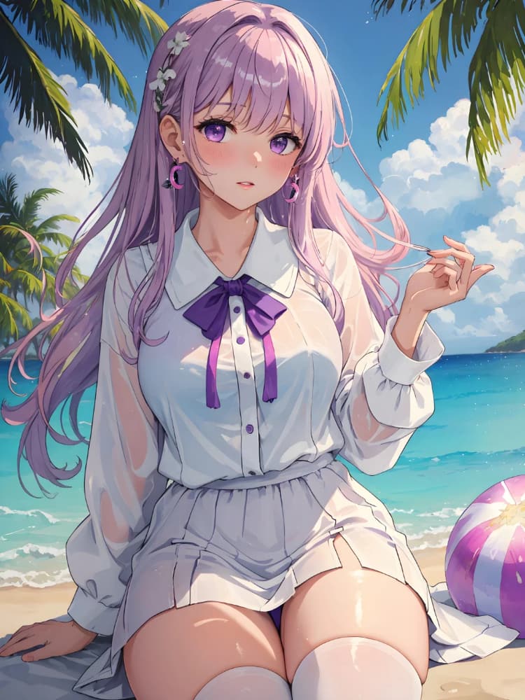 粗腿二次元梨型身材海滩少女图片_6