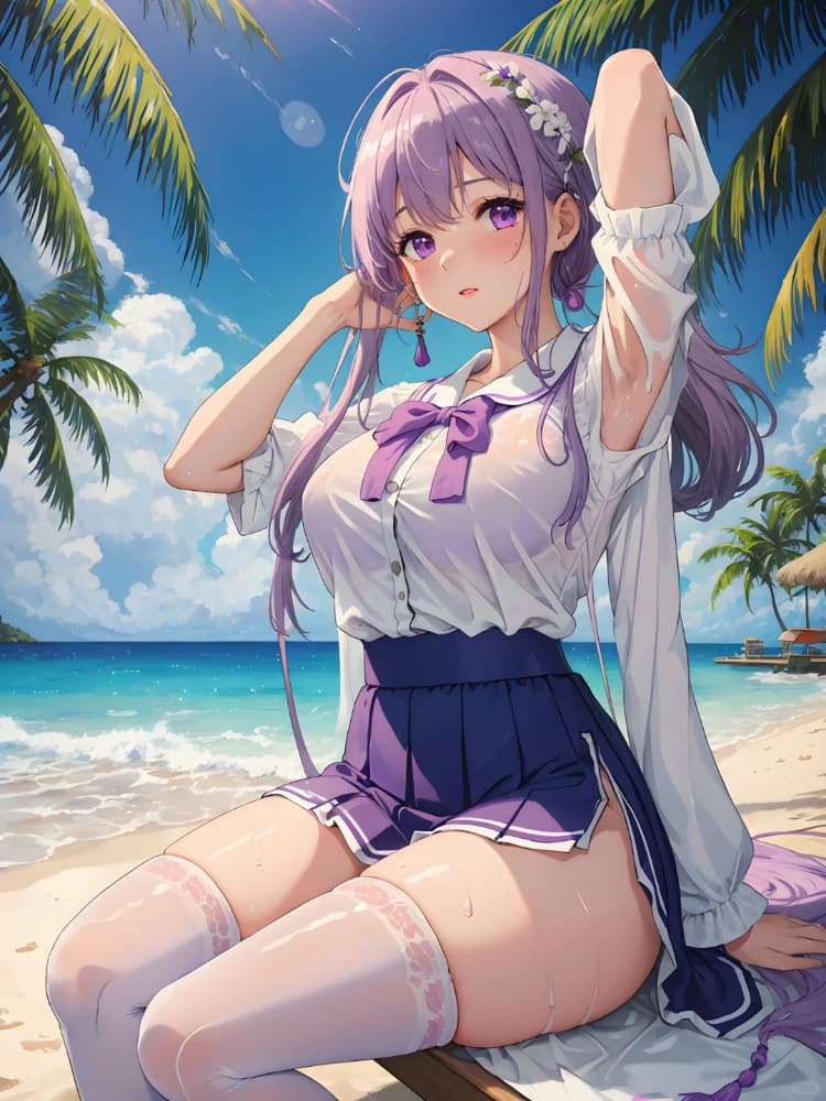 粗腿二次元梨型身材海滩少女图片_5