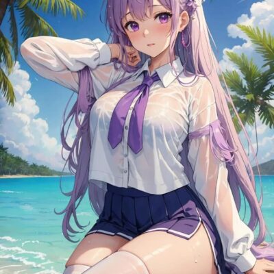 粗腿二次元梨型身材海滩少女图片