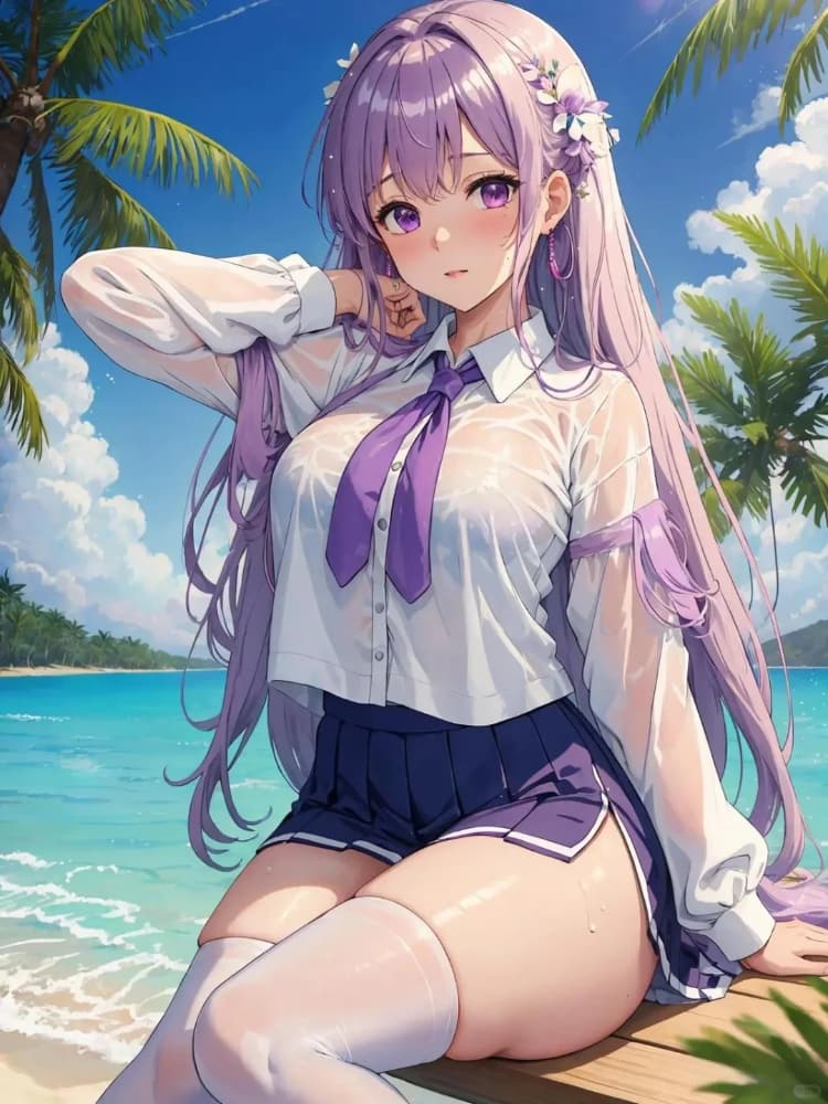 粗腿二次元梨型身材海滩少女图片_4