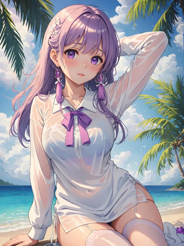 粗腿二次元梨型身材海滩少女图片_3