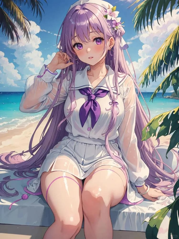 粗腿二次元梨型身材海滩少女图片_2