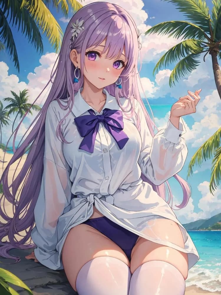 粗腿二次元梨型身材海滩少女图片_1