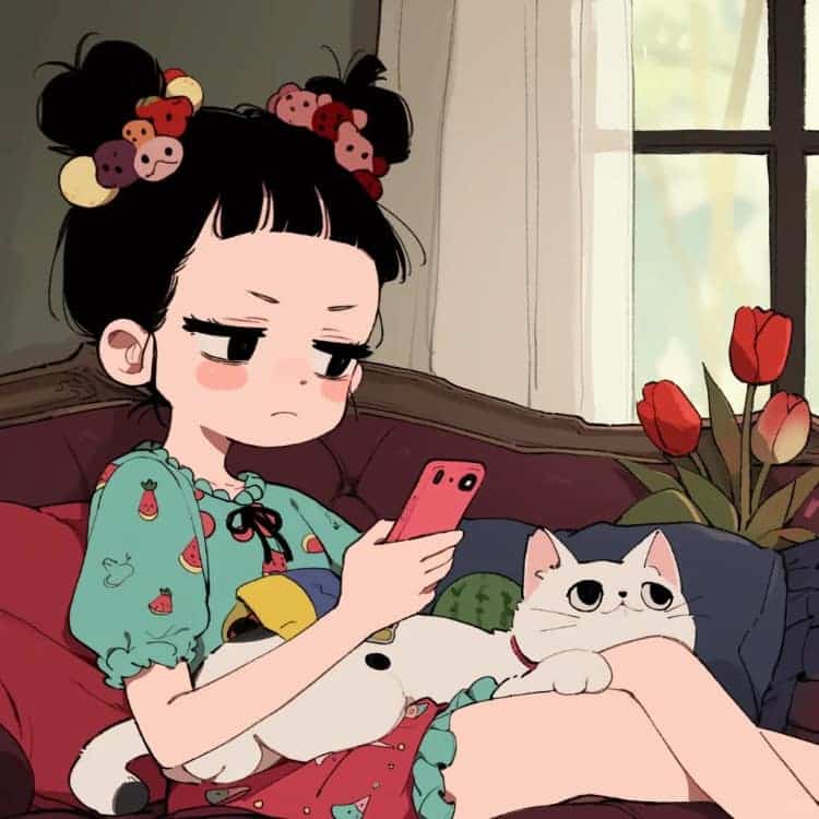 适合夏天的摆烂女生卡通闺蜜头像_16