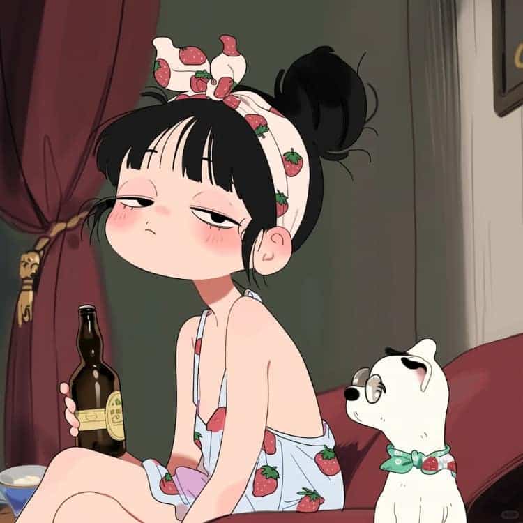 适合夏天的摆烂女生卡通闺蜜头像_28