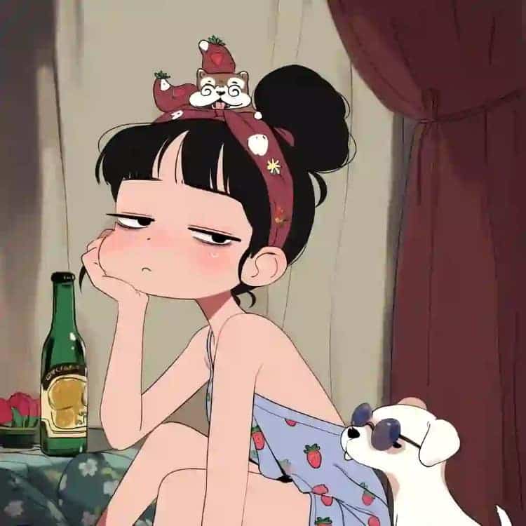 适合夏天的摆烂女生卡通闺蜜头像_29