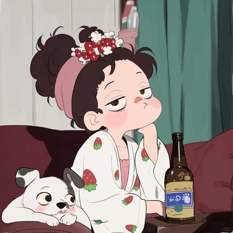 适合夏天的摆烂女生卡通闺蜜头像_30