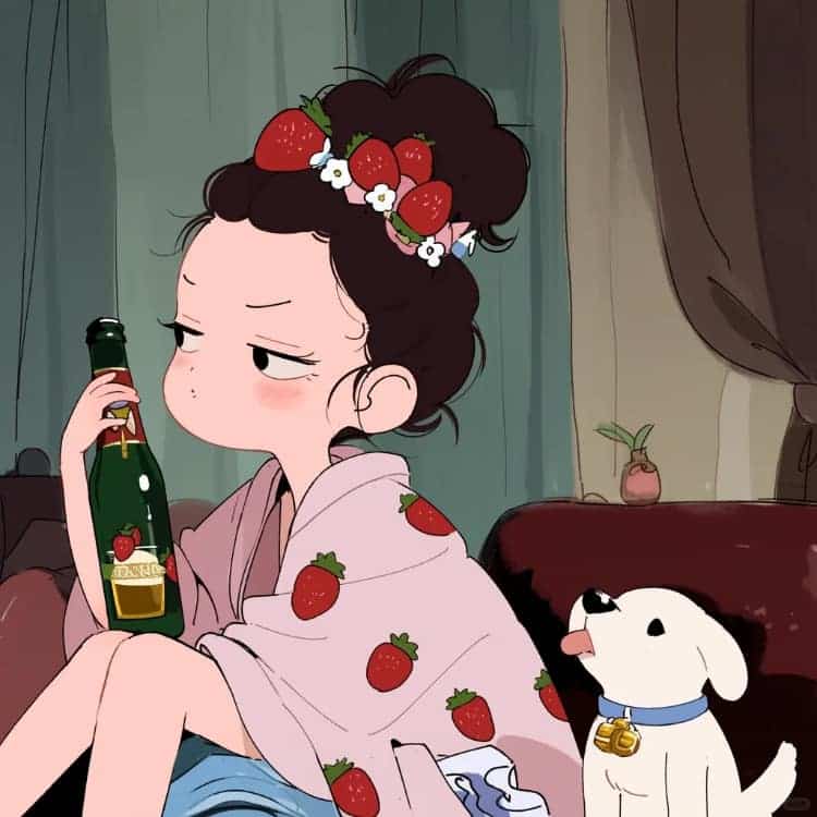 适合夏天的摆烂女生卡通闺蜜头像_31