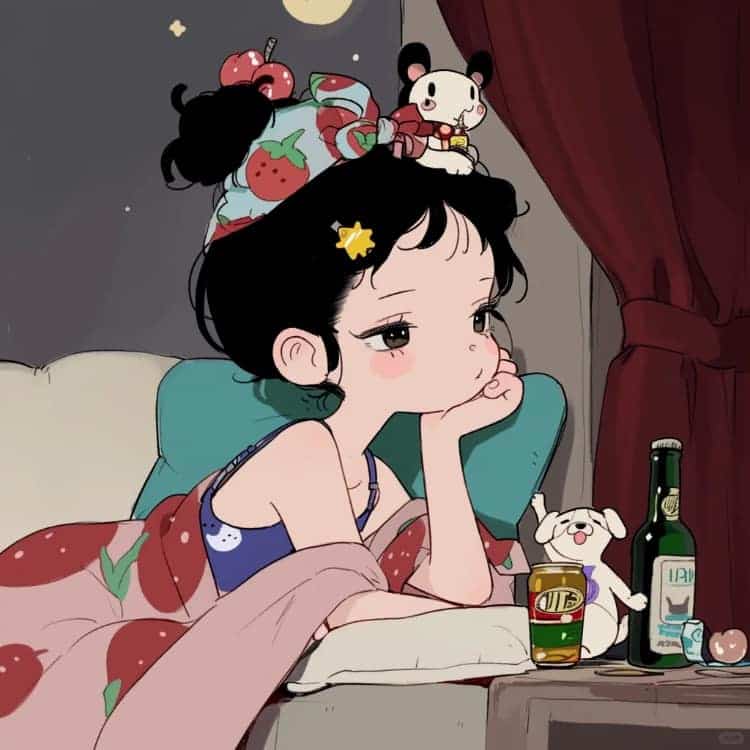 适合夏天的摆烂女生卡通闺蜜头像_34