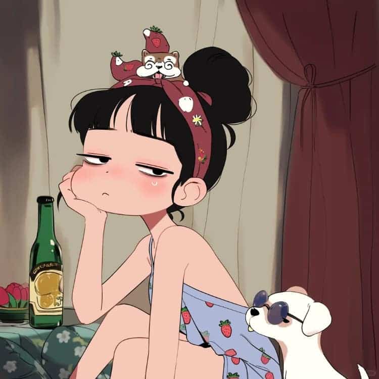 适合夏天的摆烂女生卡通闺蜜头像_38