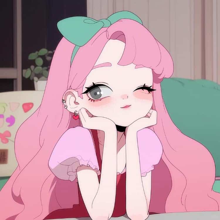 AI动漫少女心粉色头发女孩闺蜜头像_5