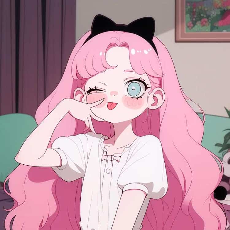AI动漫少女心粉色头发女孩闺蜜头像_9