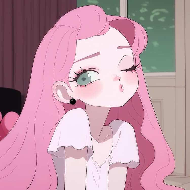 AI动漫少女心粉色头发女孩闺蜜头像_14