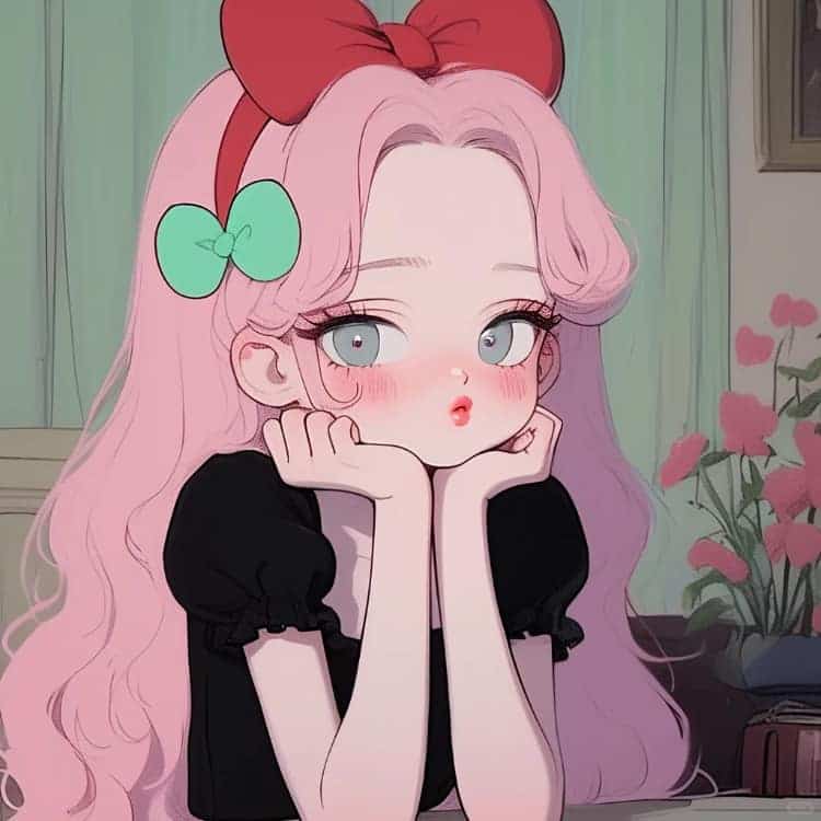 AI动漫少女心粉色头发女孩闺蜜头像_22