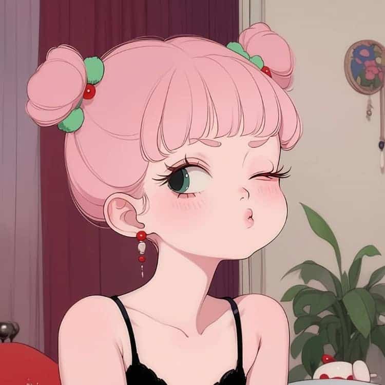 AI动漫少女心粉色头发女孩闺蜜头像_26