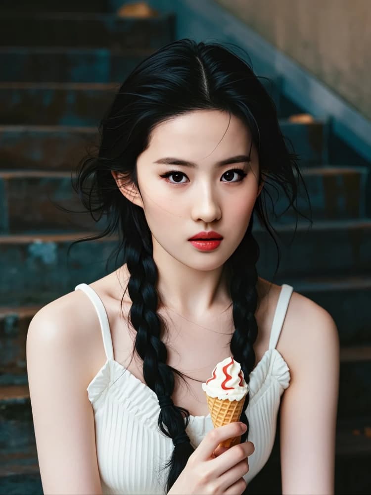 刘亦菲两个辫子双马尾AI绘画写真_8