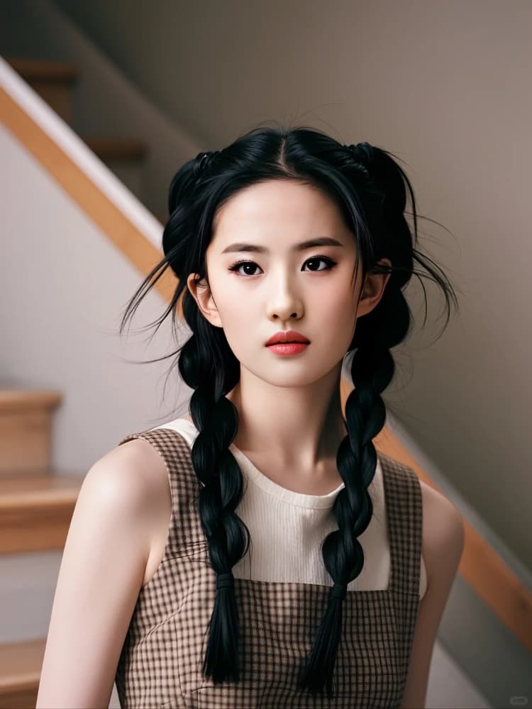 刘亦菲两个辫子双马尾AI绘画写真_9