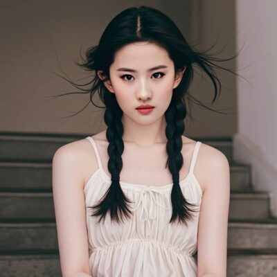 刘亦菲两个辫子双马尾AI绘画写真