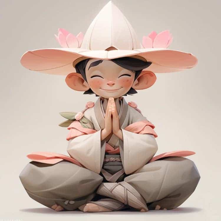 头顶莲花佛系小男孩AI男生头像_8
