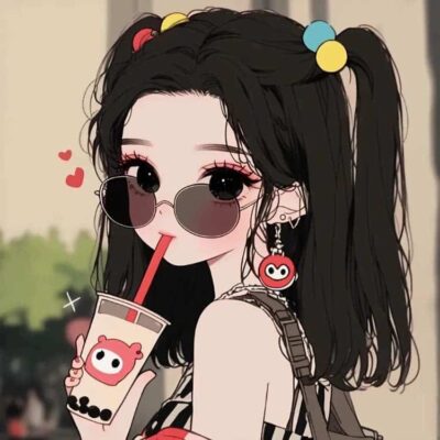 可爱小女孩喝奶茶的动漫头像