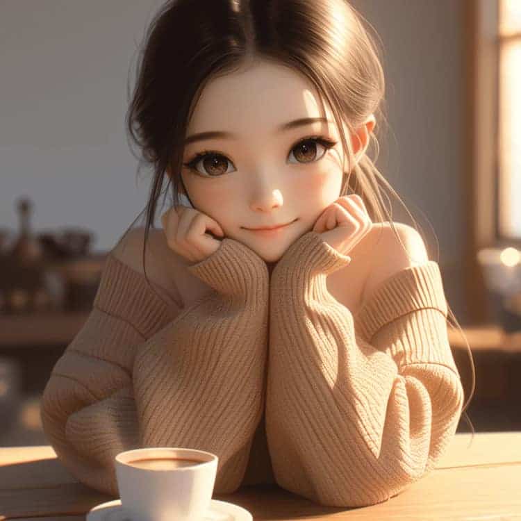 感性成熟女生一个人喝咖啡的AI微信头像_1