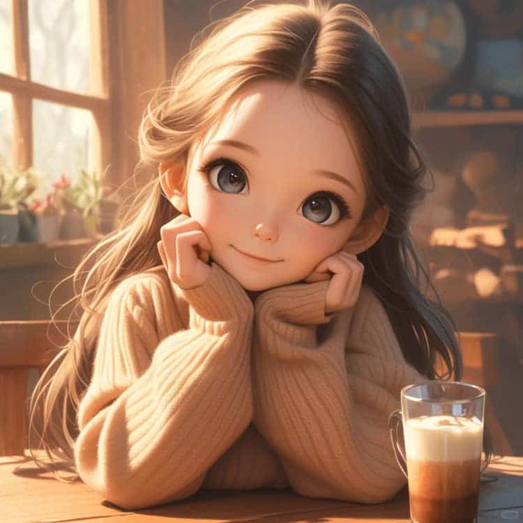 感性成熟女生一个人喝咖啡的AI微信头像_2
