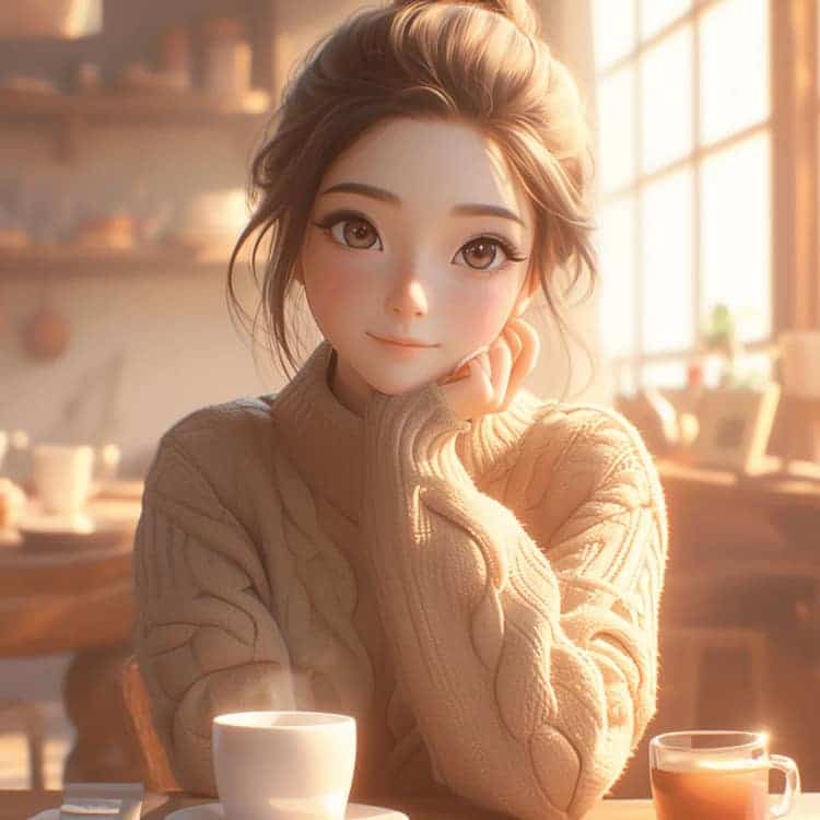 感性成熟女生一个人喝咖啡的AI微信头像_5