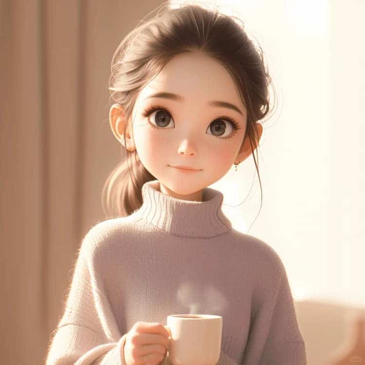 感性成熟女生一个人喝咖啡的AI微信头像_8