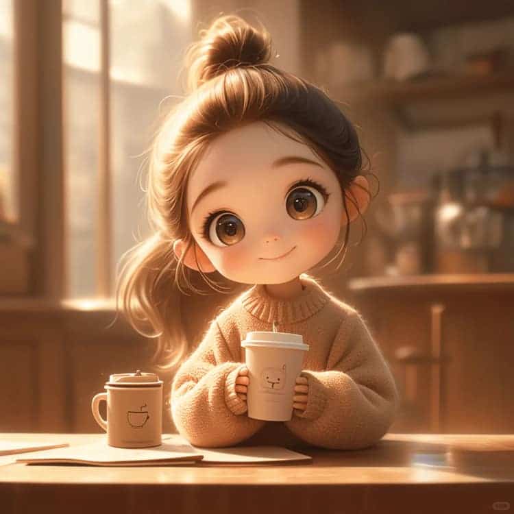 感性成熟女生一个人喝咖啡的AI微信头像_11