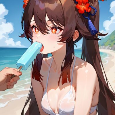 Ai生成《原神》胡桃泳装吃雪糕图片