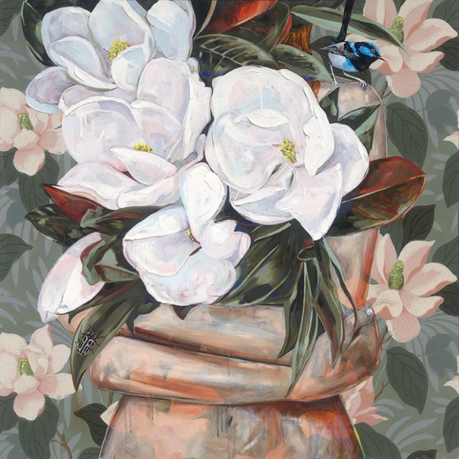 一个女人抱着一束花的图片,Jessica Watts 《Vallflower》花束油画图片_2