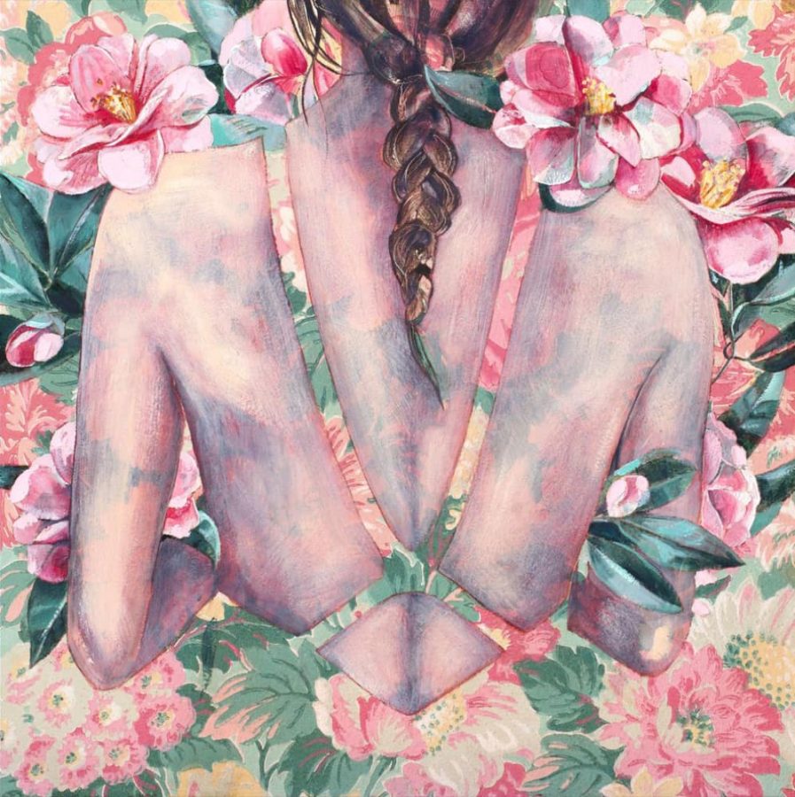 一个女人抱着一束花的图片,Jessica Watts 《Vallflower》花束油画图片_5