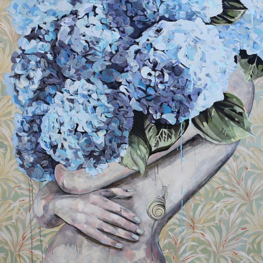 一个女人抱着一束花的图片,Jessica Watts 《Vallflower》花束油画图片_6
