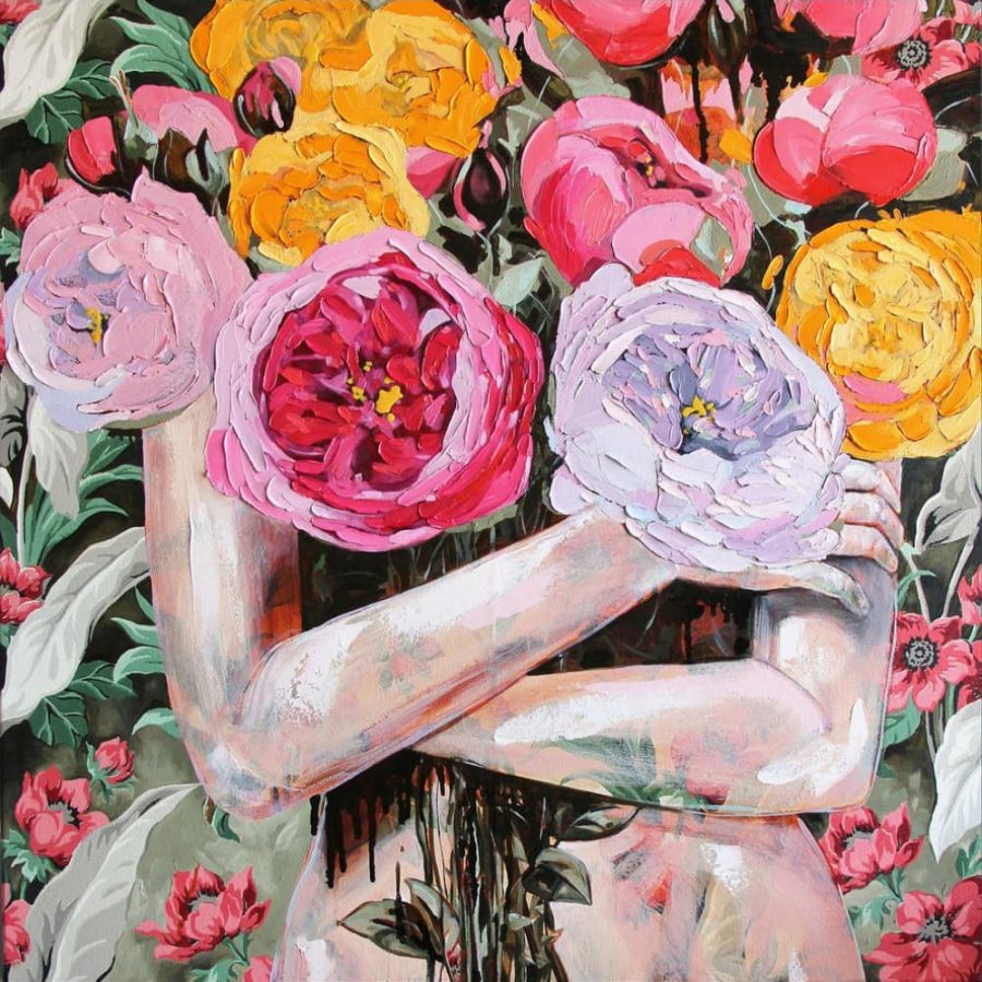 一个女人抱着一束花的图片,Jessica Watts 《Vallflower》花束油画图片_9
