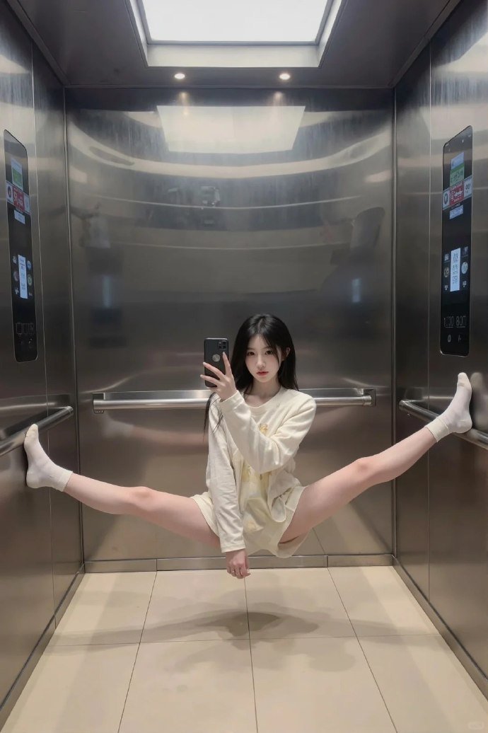 美女电梯一字马图片,一字马的时候唇瓣是打开的吗?_2