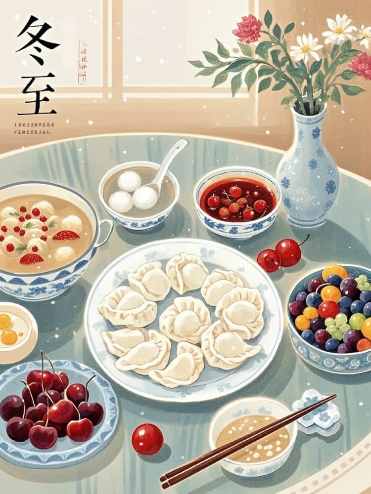 冬至吃饺子团员插画风朋友圈配图_1
