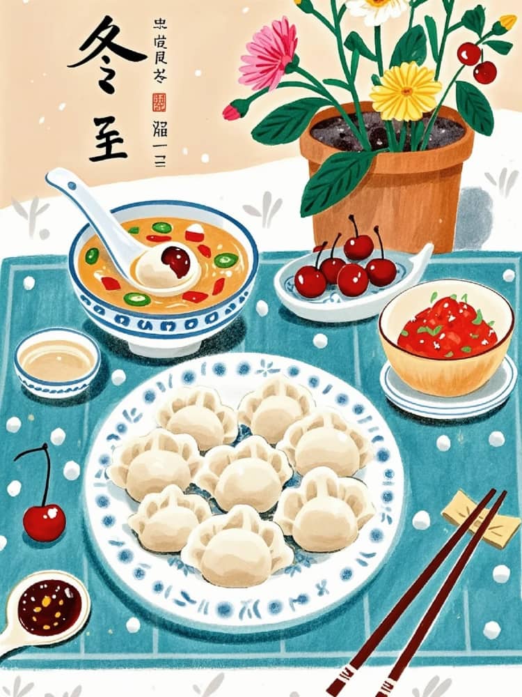 冬至吃饺子团员插画风朋友圈配图_2