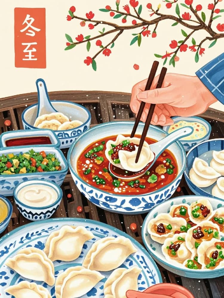 冬至吃饺子团员插画风朋友圈配图_3