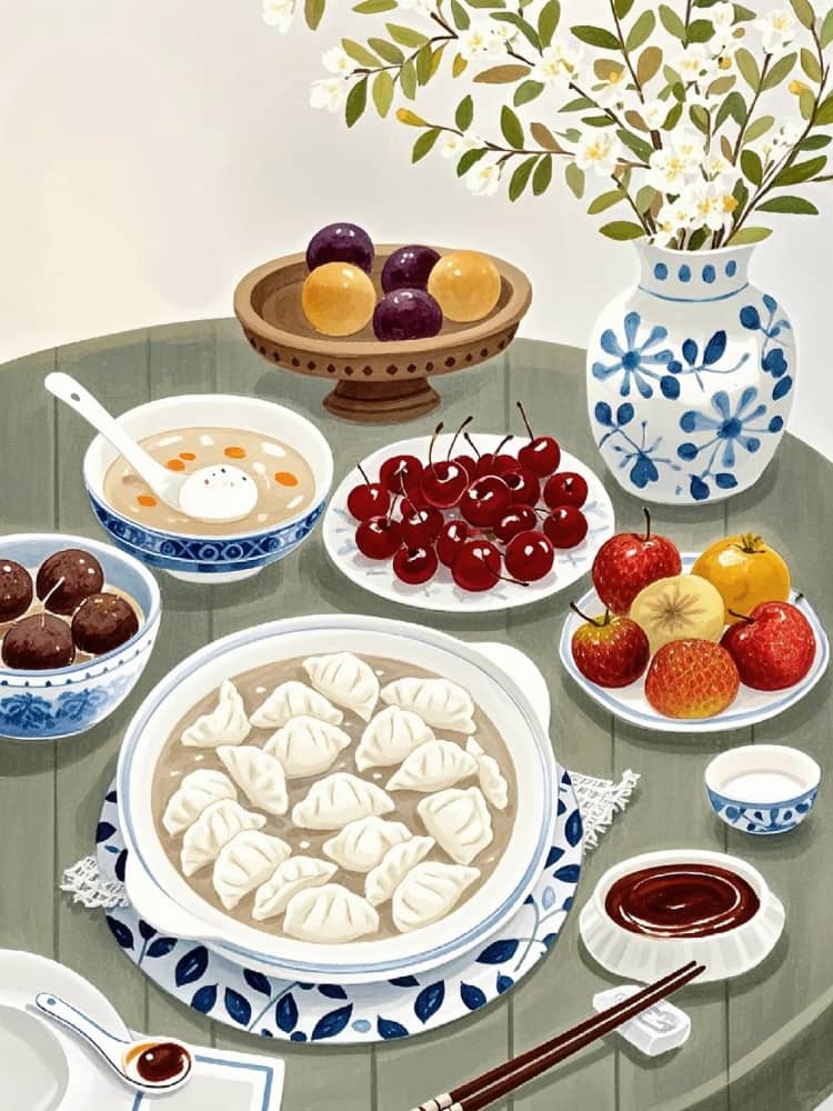 冬至吃饺子团员插画风朋友圈配图_4