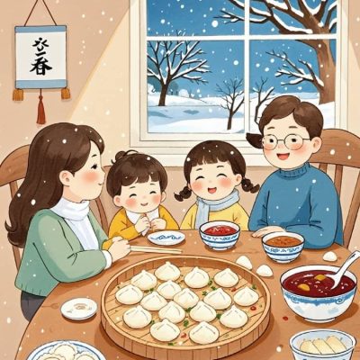 冬至吃饺子团员插画风朋友圈配图