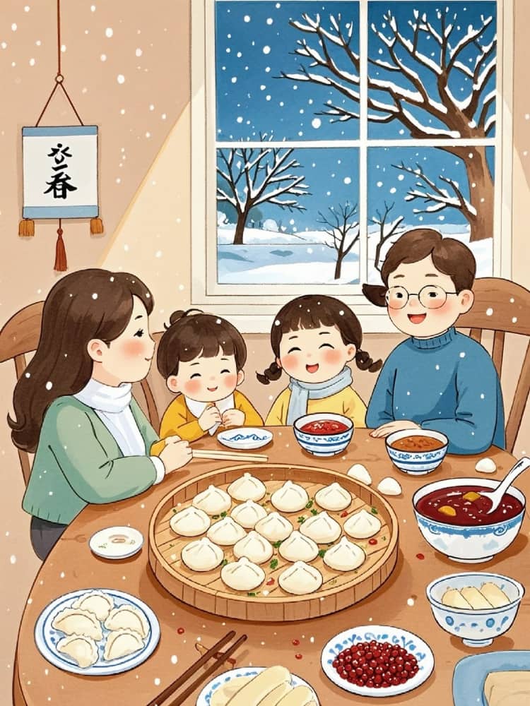 冬至吃饺子团员插画风朋友圈配图_5
