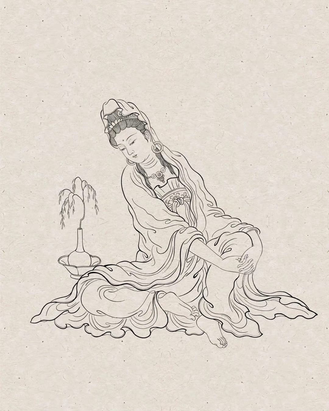 自在观音简单线条图片_1